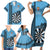 Personalised Fiji Darts Family Matching Short Sleeve Bodycon Dress and Hawaiian Shirt Fijian Tapa Pattern - Blue