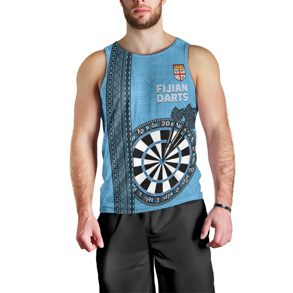 Personalised Fiji Darts Men Tank Top Fijian Tapa Pattern - Blue