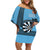 Personalised Fiji Darts Off Shoulder Short Dress Fijian Tapa Pattern - Blue