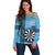 Personalised Fiji Darts Off Shoulder Sweater Fijian Tapa Pattern - Blue