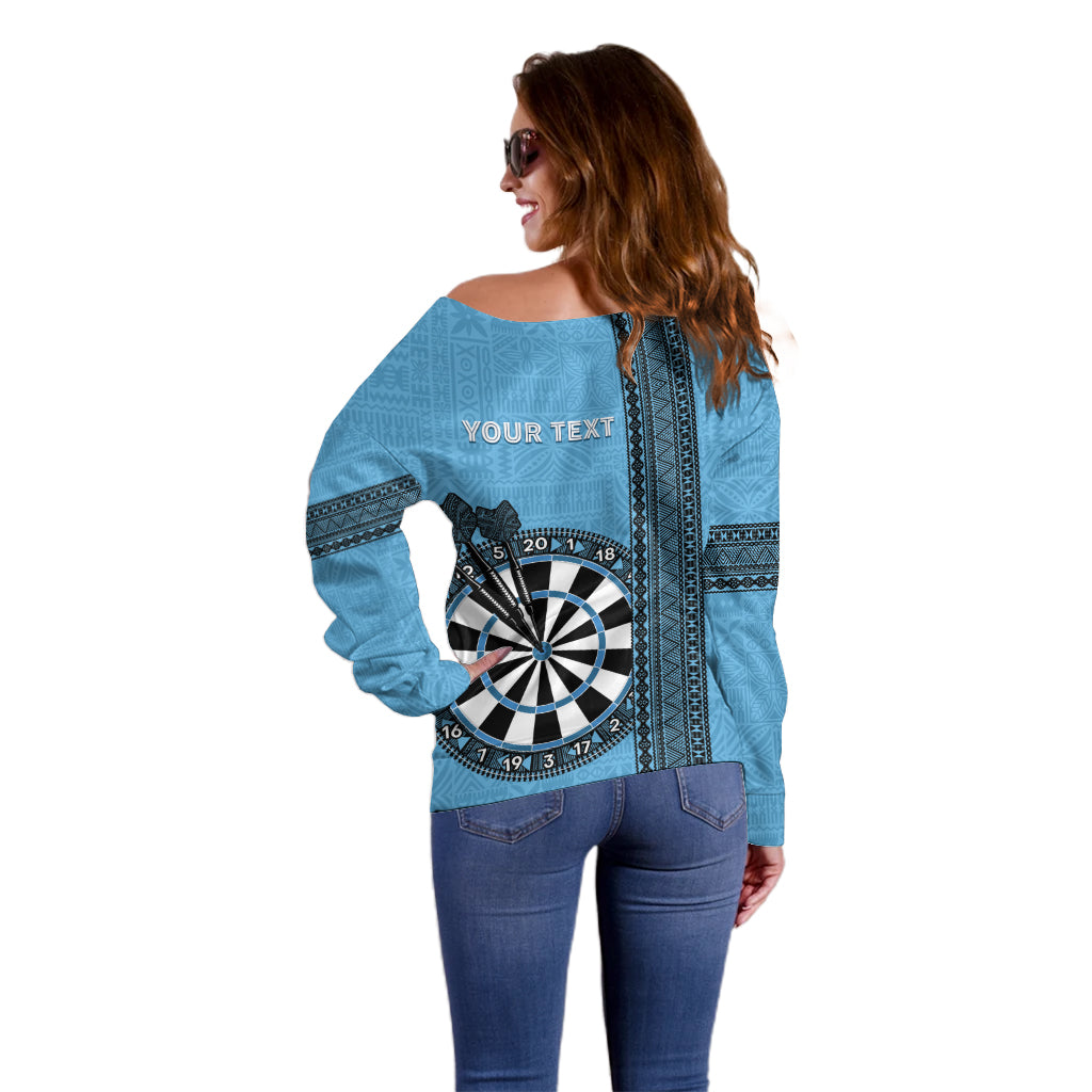 Personalised Fiji Darts Off Shoulder Sweater Fijian Tapa Pattern - Blue
