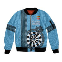 Personalised Fiji Darts Sleeve Zip Bomber Jacket Fijian Tapa Pattern - Blue