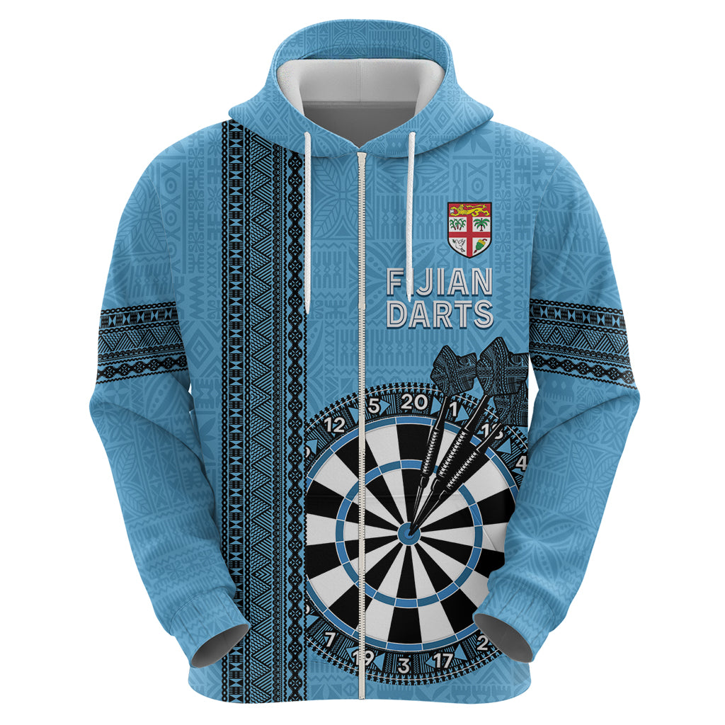 Personalised Fiji Darts Zip Hoodie Fijian Tapa Pattern - Blue