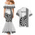 Personalised Fiji Darts Couples Matching Mermaid Dress and Hawaiian Shirt Fijian Tapa Pattern - White