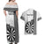 Personalised Fiji Darts Couples Matching Off Shoulder Maxi Dress and Hawaiian Shirt Fijian Tapa Pattern - White