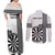 Personalised Fiji Darts Couples Matching Off Shoulder Maxi Dress and Long Sleeve Button Shirt Fijian Tapa Pattern - White