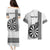 Personalised Fiji Darts Couples Matching Puletasi and Hawaiian Shirt Fijian Tapa Pattern - White