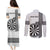 Personalised Fiji Darts Couples Matching Puletasi and Long Sleeve Button Shirt Fijian Tapa Pattern - White