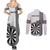 Personalised Fiji Darts Couples Matching Summer Maxi Dress and Long Sleeve Button Shirt Fijian Tapa Pattern - White