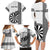 Personalised Fiji Darts Family Matching Long Sleeve Bodycon Dress and Hawaiian Shirt Fijian Tapa Pattern - White