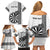 Personalised Fiji Darts Family Matching Off Shoulder Short Dress and Hawaiian Shirt Fijian Tapa Pattern - White