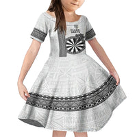 Personalised Fiji Darts Family Matching Short Sleeve Bodycon Dress and Hawaiian Shirt Fijian Tapa Pattern - White