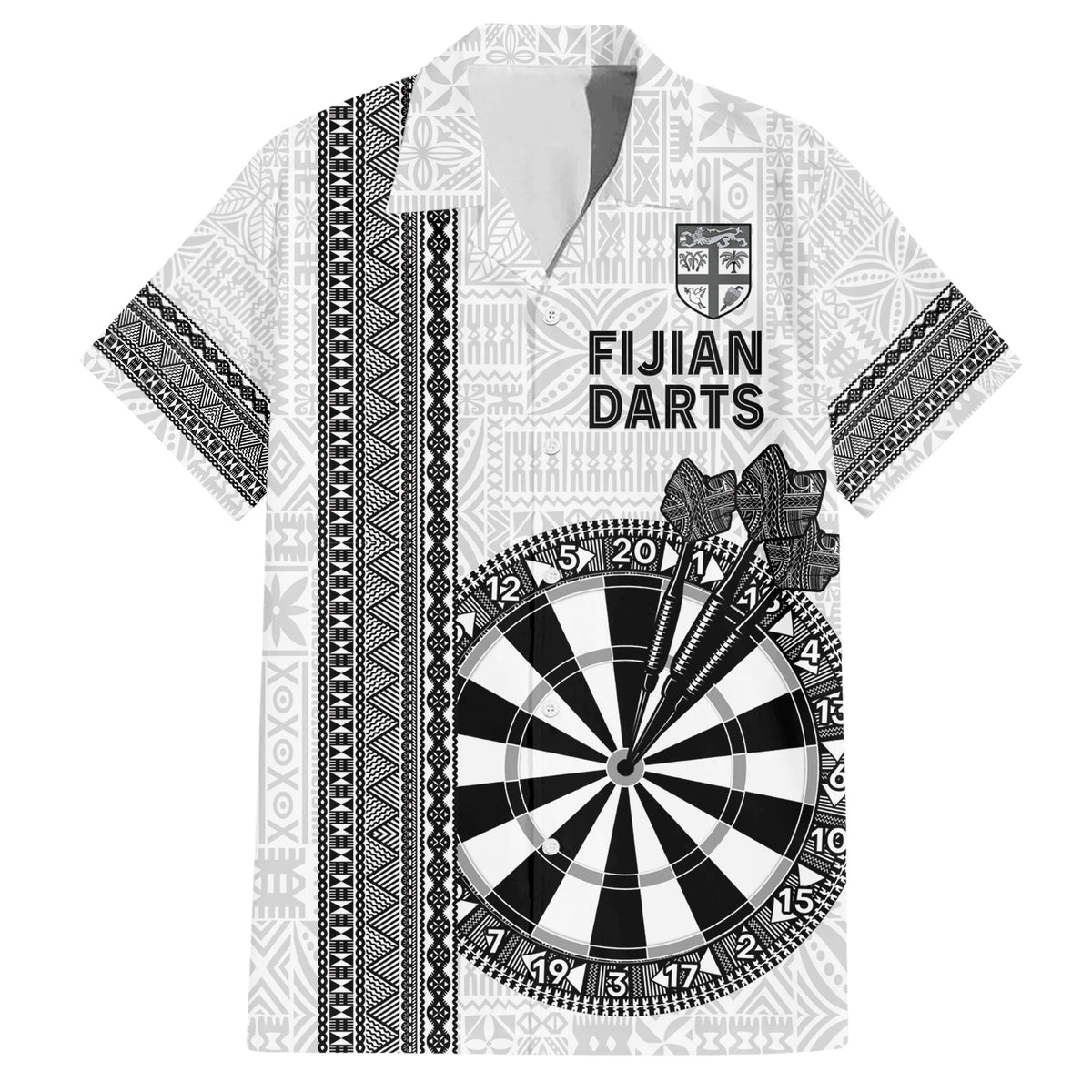 Personalised Fiji Darts Family Matching Short Sleeve Bodycon Dress and Hawaiian Shirt Fijian Tapa Pattern - White