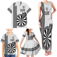 Personalised Fiji Darts Family Matching Tank Maxi Dress and Hawaiian Shirt Fijian Tapa Pattern - White