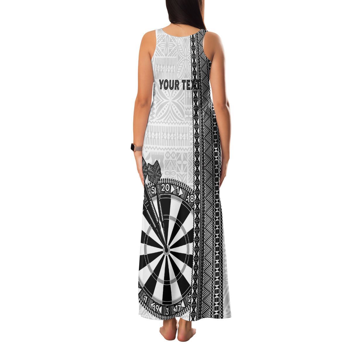 Personalised Fiji Darts Family Matching Tank Maxi Dress and Hawaiian Shirt Fijian Tapa Pattern - White