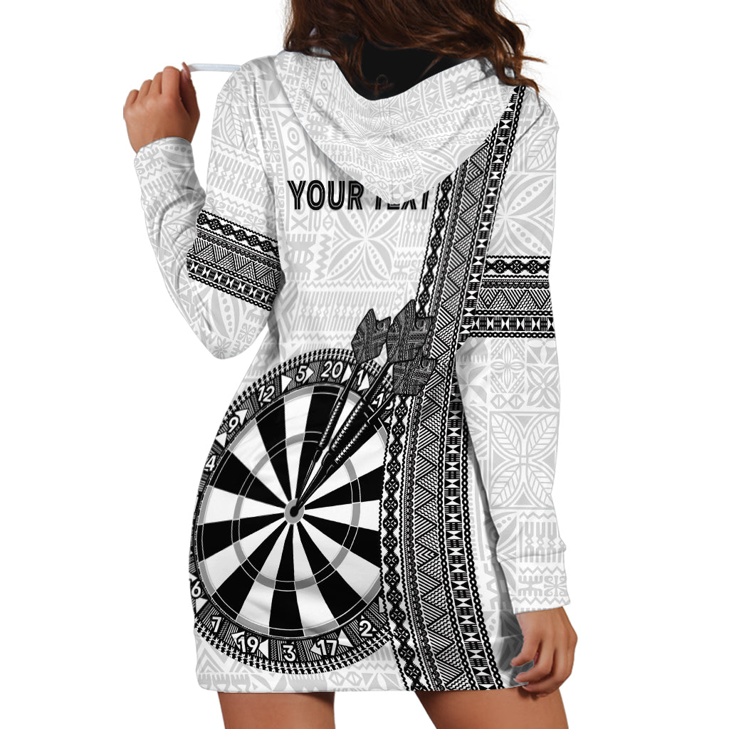 Personalised Fiji Darts Hoodie Dress Fijian Tapa Pattern - White