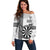 Personalised Fiji Darts Off Shoulder Sweater Fijian Tapa Pattern - White