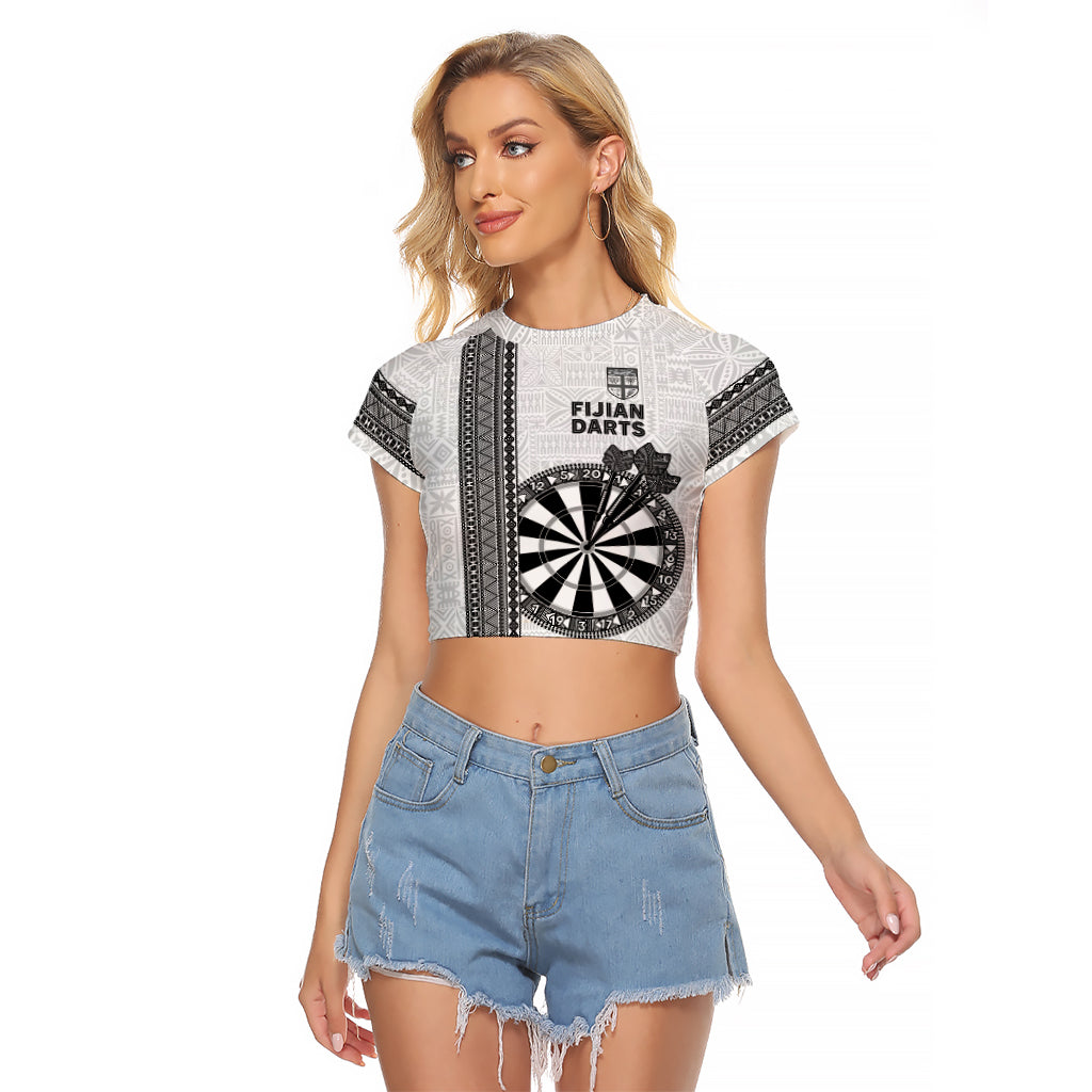 Personalised Fiji Darts Raglan Cropped T Shirt Fijian Tapa Pattern - White