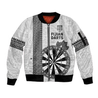 Personalised Fiji Darts Sleeve Zip Bomber Jacket Fijian Tapa Pattern - White