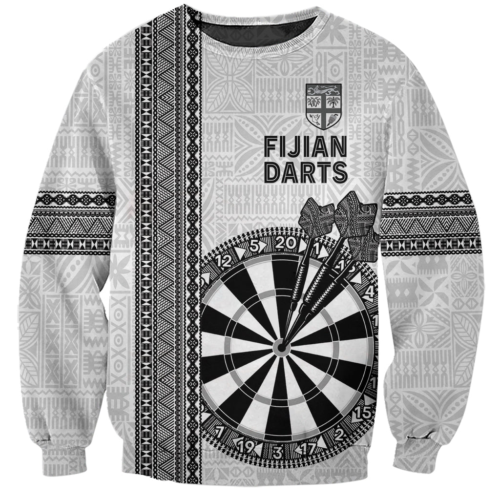 Personalised Fiji Darts Sweatshirt Fijian Tapa Pattern - White
