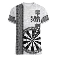 Personalised Fiji Darts Women V-Neck T-Shirt Fijian Tapa Pattern - White
