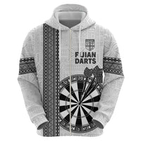 Personalised Fiji Darts Zip Hoodie Fijian Tapa Pattern - White