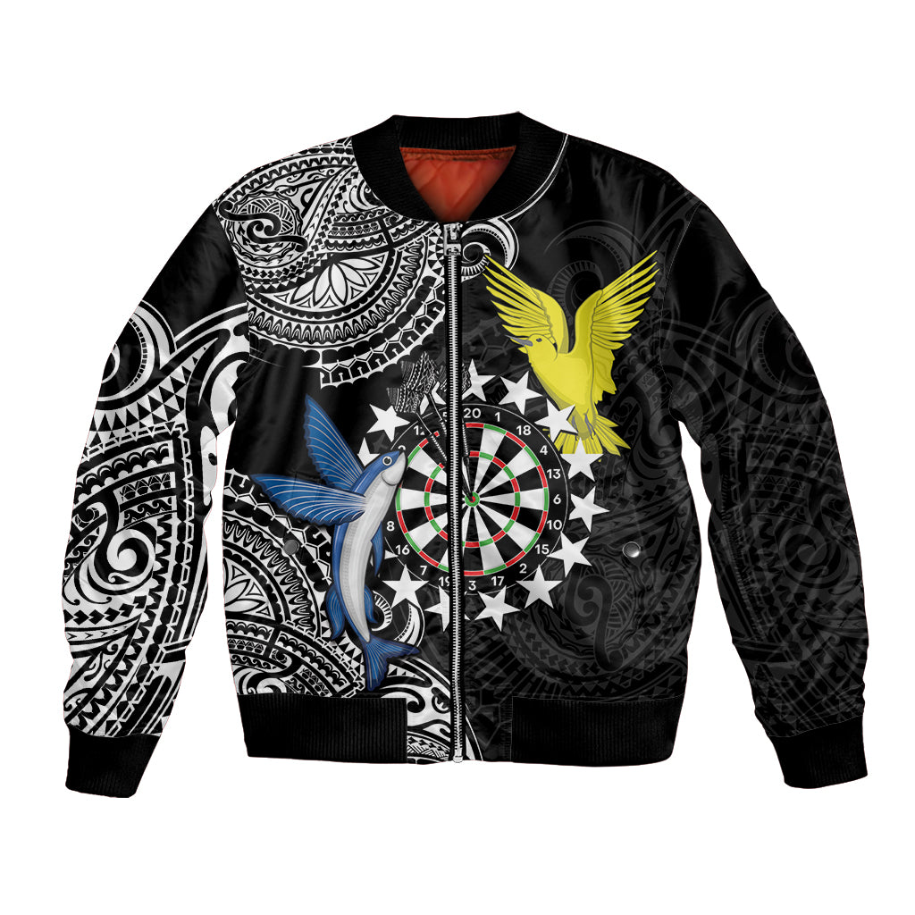 Personalised Cook Islands Darts Bomber Jacket Kuki Airani Tribal Pattern LT14 Unisex Black - Polynesian Pride