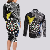 Personalised Cook Islands Darts Couples Matching Long Sleeve Bodycon Dress and Long Sleeve Button Shirt Kuki Airani Tribal Pattern LT14 - Polynesian Pride