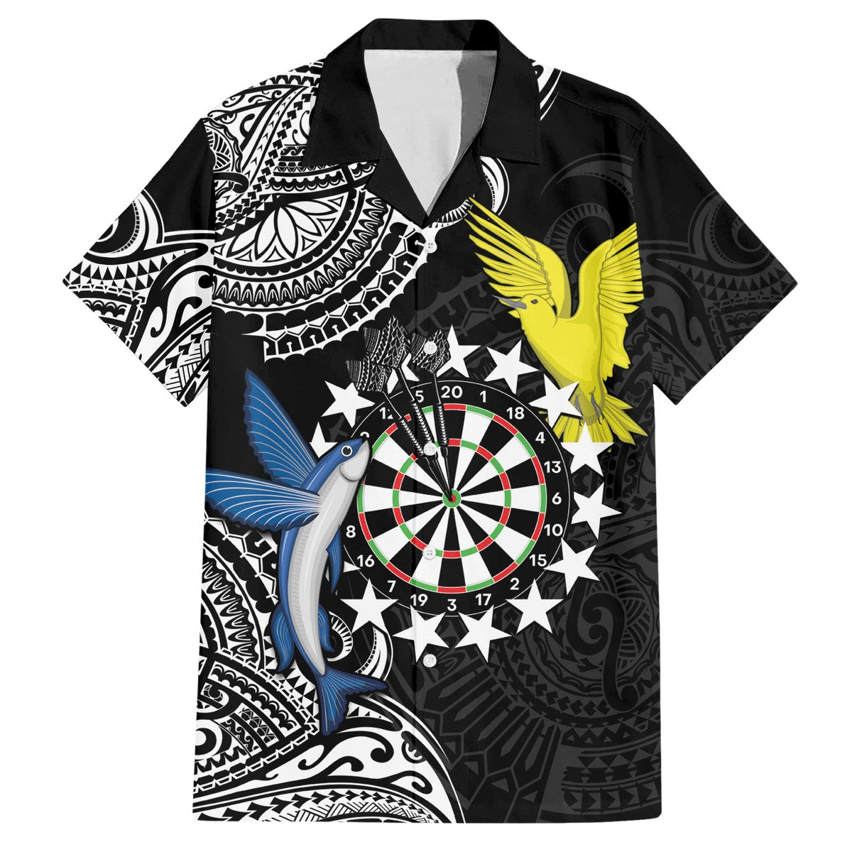 Personalised Cook Islands Darts Hawaiian Shirt Kuki Airani Tribal Pattern LT14 Black - Polynesian Pride