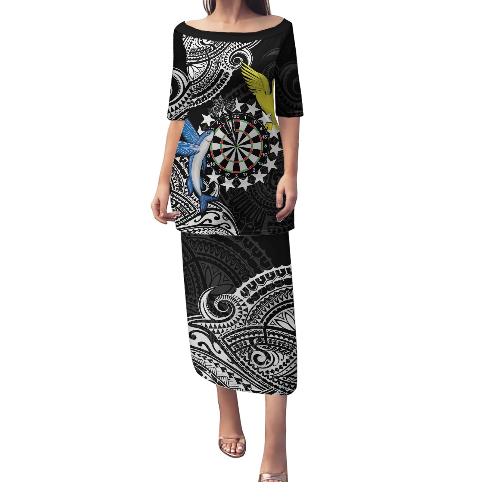 Personalised Cook Islands Darts Puletasi Kuki Airani Tribal Pattern