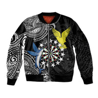 Personalised Cook Islands Darts Sleeve Zip Bomber Jacket Kuki Airani Tribal Pattern LT14 Unisex Black - Polynesian Pride