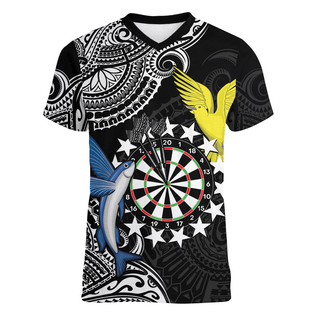 Personalised Cook Islands Darts Women V-Neck T-Shirt Kuki Airani Tribal Pattern