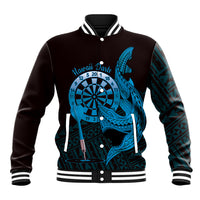 Aloha Hawaii Darts Baseball Jacket Dart Board With Polynesian Shark - Blue