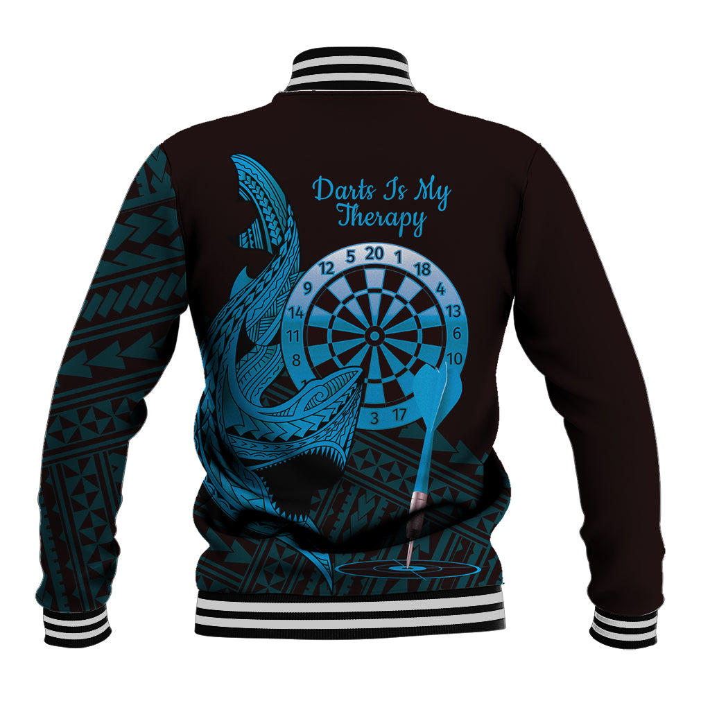 Aloha Hawaii Darts Baseball Jacket Dart Board With Polynesian Shark - Blue