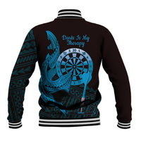 Aloha Hawaii Darts Baseball Jacket Dart Board With Polynesian Shark - Blue