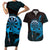 Aloha Hawaii Darts Couples Matching Short Sleeve Bodycon Dress and Hawaiian Shirt Dart Board With Polynesian Shark - Blue