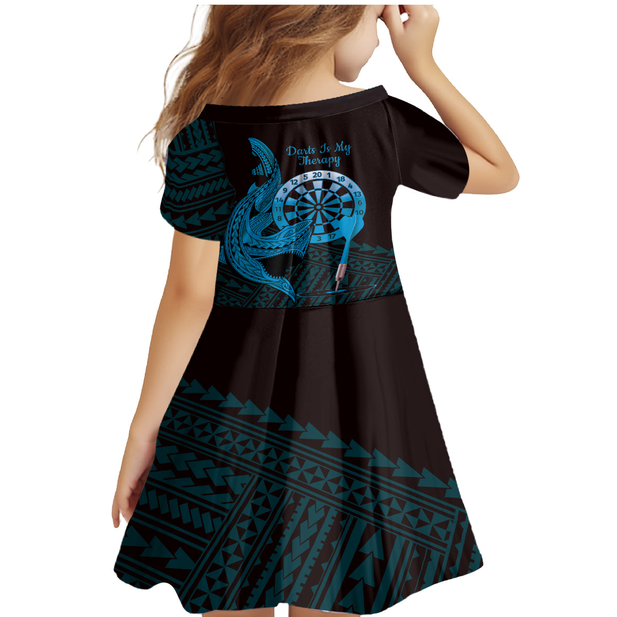 Aloha Hawaii Darts Family Matching Mermaid Dress and Hawaiian Shirt Dart Board With Polynesian Shark - Blue
