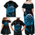 Aloha Hawaii Darts Family Matching Off Shoulder Maxi Dress and Hawaiian Shirt Dart Board With Polynesian Shark - Blue