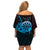 Aloha Hawaii Darts Family Matching Off Shoulder Short Dress and Hawaiian Shirt Dart Board With Polynesian Shark - Blue