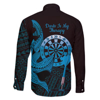 Aloha Hawaii Darts Family Matching Puletasi and Hawaiian Shirt Dart Board With Polynesian Shark - Blue LT14 - Polynesian Pride