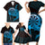 Aloha Hawaii Darts Family Matching Short Sleeve Bodycon Dress and Hawaiian Shirt Dart Board With Polynesian Shark - Blue