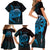 Aloha Hawaii Darts Family Matching Short Sleeve Bodycon Dress and Hawaiian Shirt Dart Board With Polynesian Shark - Blue