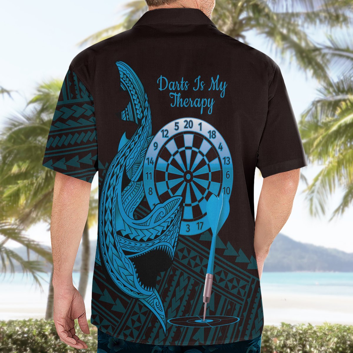Aloha Hawaii Darts Hawaiian Shirt Dart Board With Polynesian Shark - Blue LT14 - Polynesian Pride