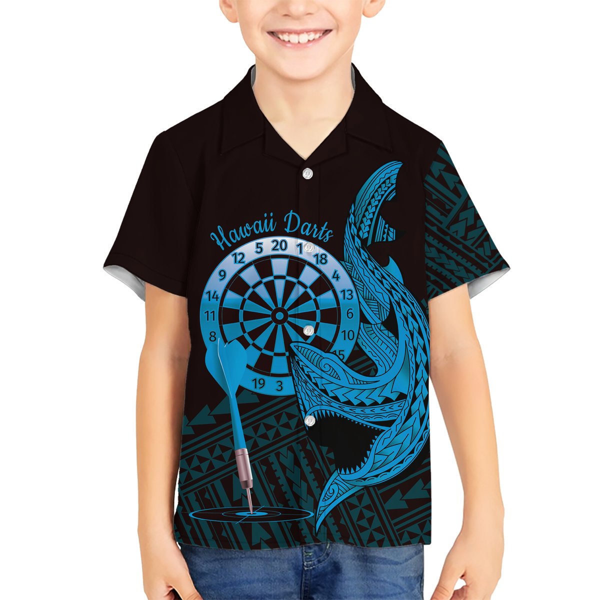 Aloha Hawaii Darts Hawaiian Shirt Dart Board With Polynesian Shark - Blue LT14 - Polynesian Pride