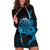 Aloha Hawaii Darts Hoodie Dress Dart Board With Polynesian Shark - Blue