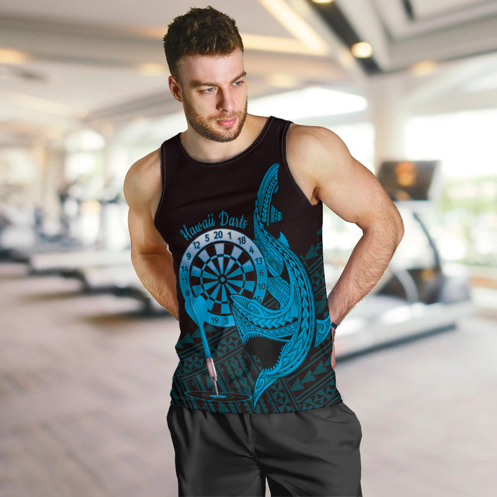 Aloha Hawaii Darts Men Tank Top Dart Board With Polynesian Shark - Blue LT14 Blue - Polynesian Pride