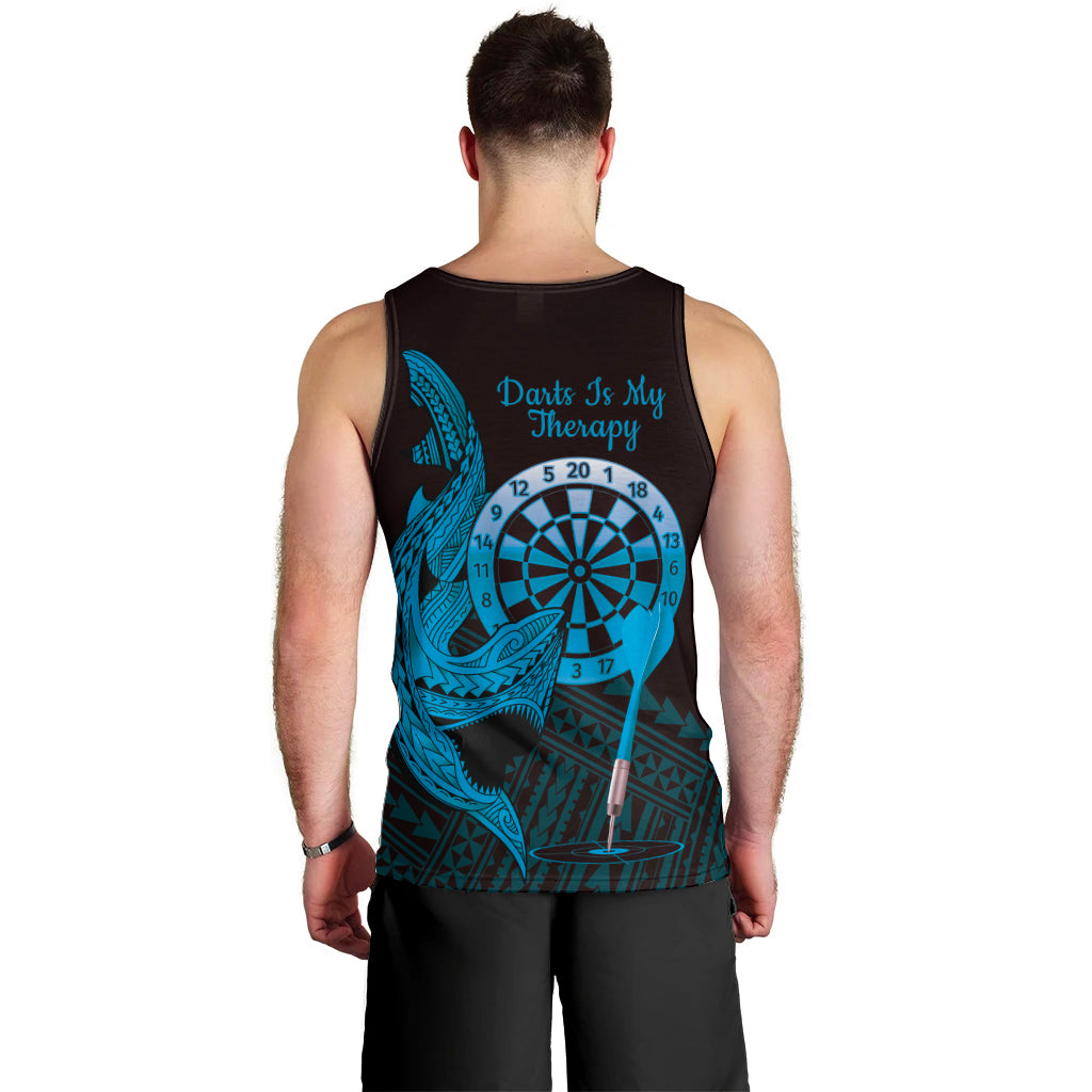 Aloha Hawaii Darts Men Tank Top Dart Board With Polynesian Shark - Blue LT14 - Polynesian Pride