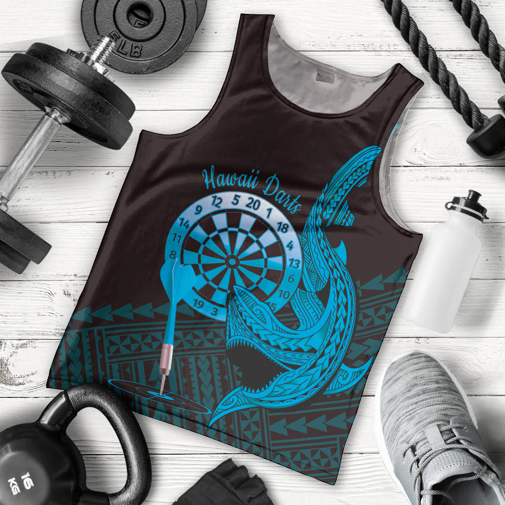 Aloha Hawaii Darts Men Tank Top Dart Board With Polynesian Shark - Blue LT14 - Polynesian Pride