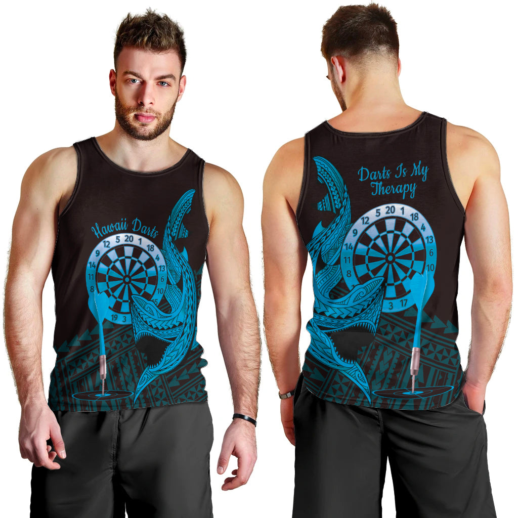 Aloha Hawaii Darts Men Tank Top Dart Board With Polynesian Shark - Blue LT14 - Polynesian Pride
