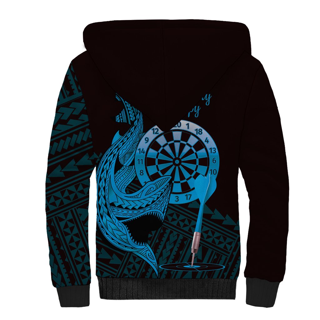 Aloha Hawaii Darts Sherpa Hoodie Dart Board With Polynesian Shark - Blue